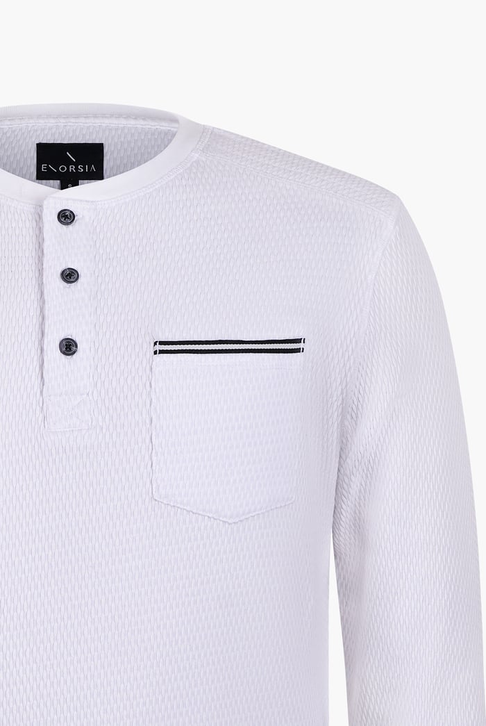 Textured Jersey Long Sleeve Henley T-Shirt