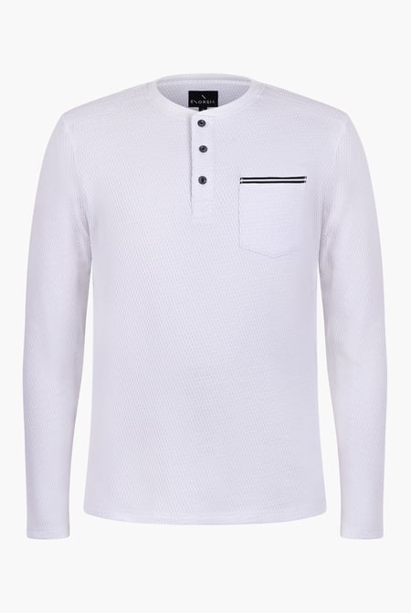 Navy Textured Jersey Long Sleeve Henley T-Shirt