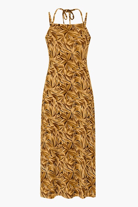Green Leaf Floral Strappy Cami Slip Dress