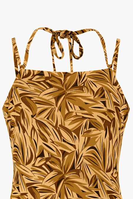 Yellow Leaf Floral Strappy Cami Slip Dress