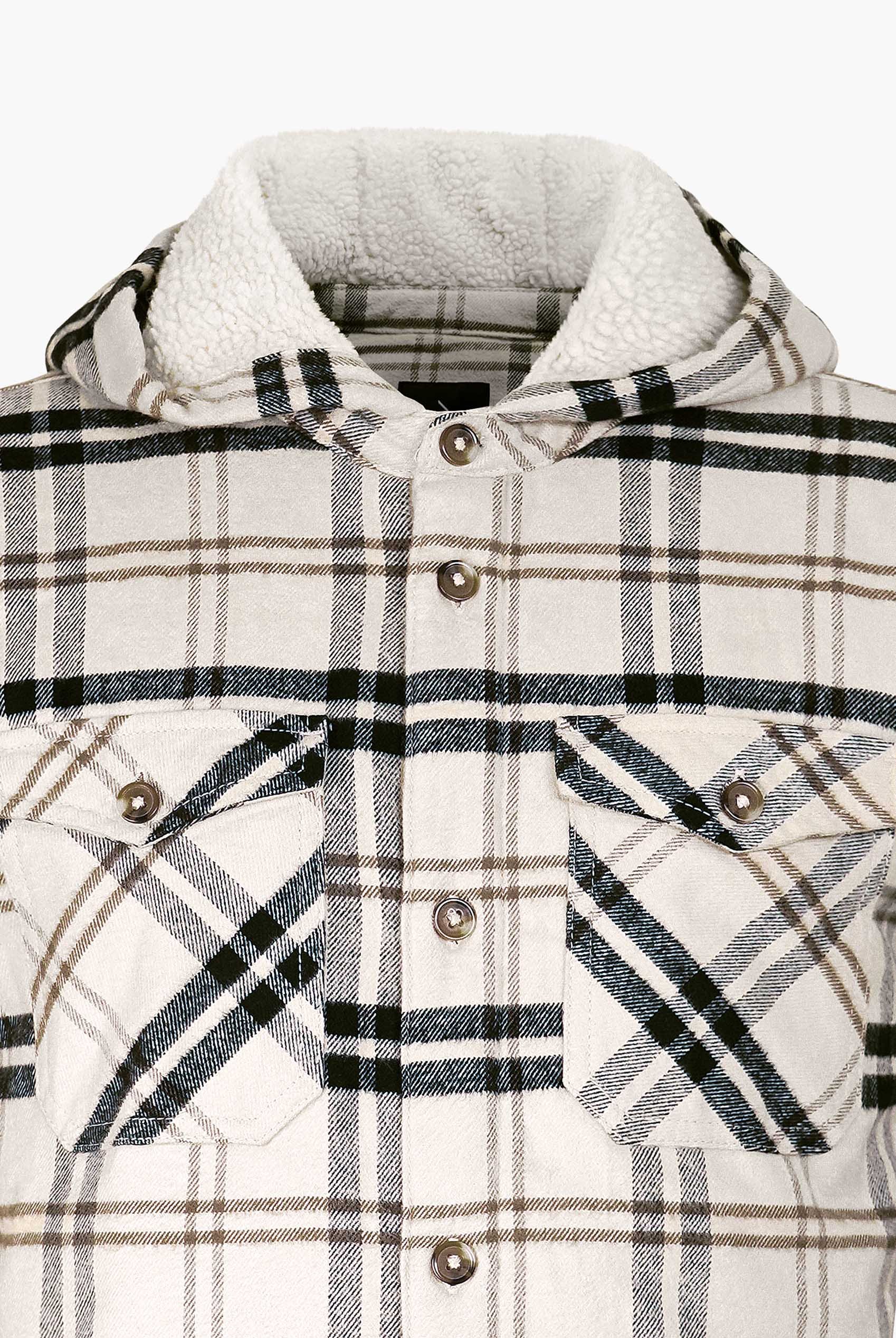 Ecru Check Hooded Borg Lined Shacket