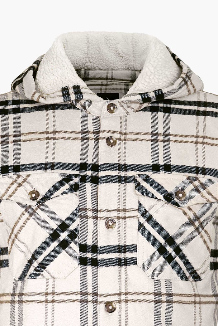 Ecru Check Hooded Borg Lined Shacket
