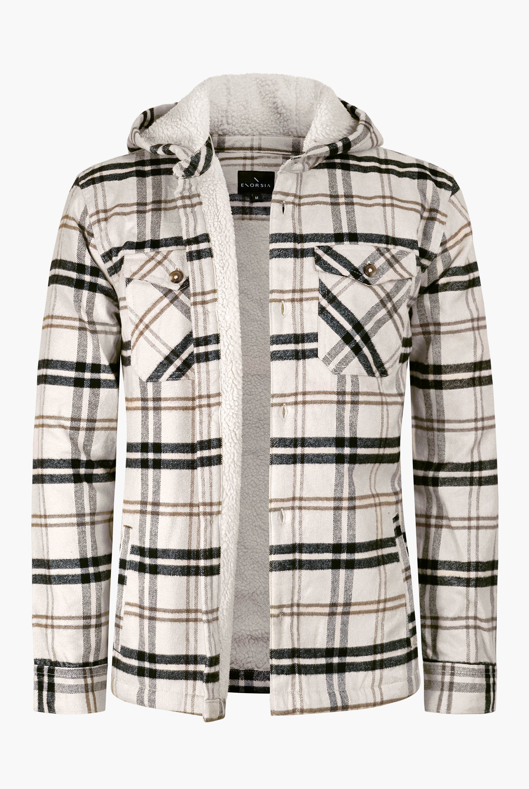Ecru Check Hooded Borg Lined Shacket