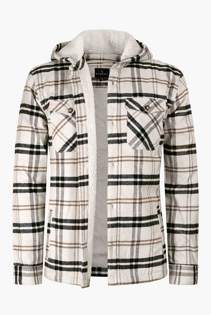 Ecru Check Hooded Borg Lined Shacket