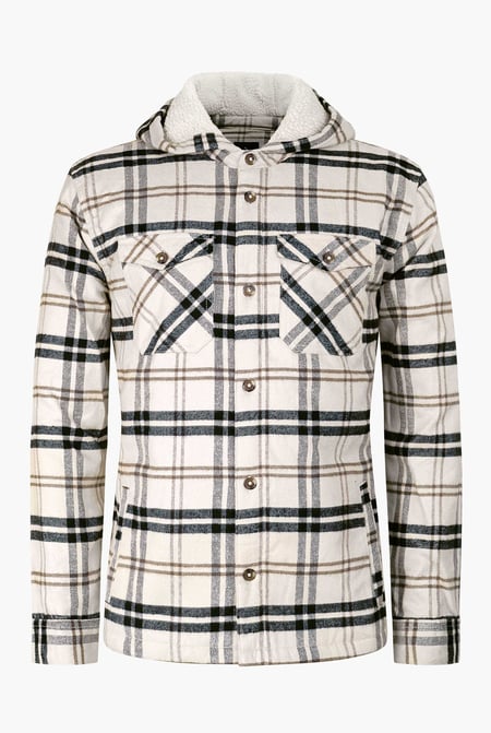 Cream Ecru Check Hooded Borg Lined Shacket