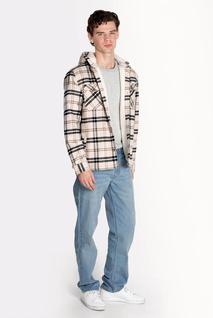 Ecru Check Hooded Borg Lined Shacket