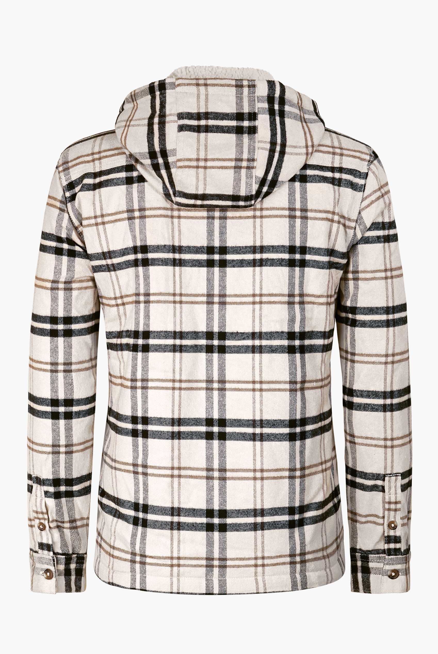 Ecru Check Hooded Borg Lined Shacket