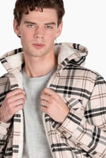 Ecru Check Hooded Borg Lined Shacket