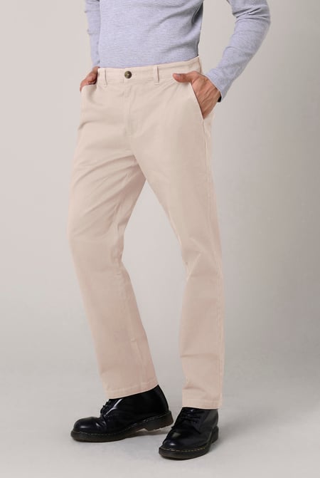 Mens Beige Regular Fit Twill Chinos