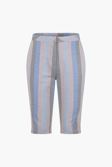 Multicoloured Striped Herringbone Texured Mid-Length Shorts