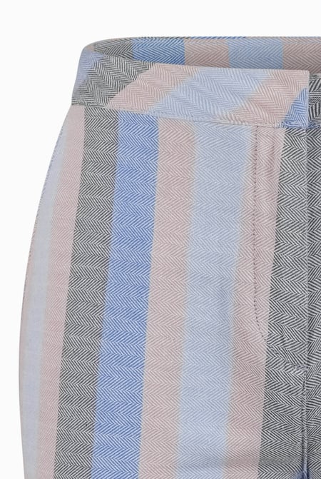 Multicoloured Striped Herringbone Texured Mid-Length Shorts
