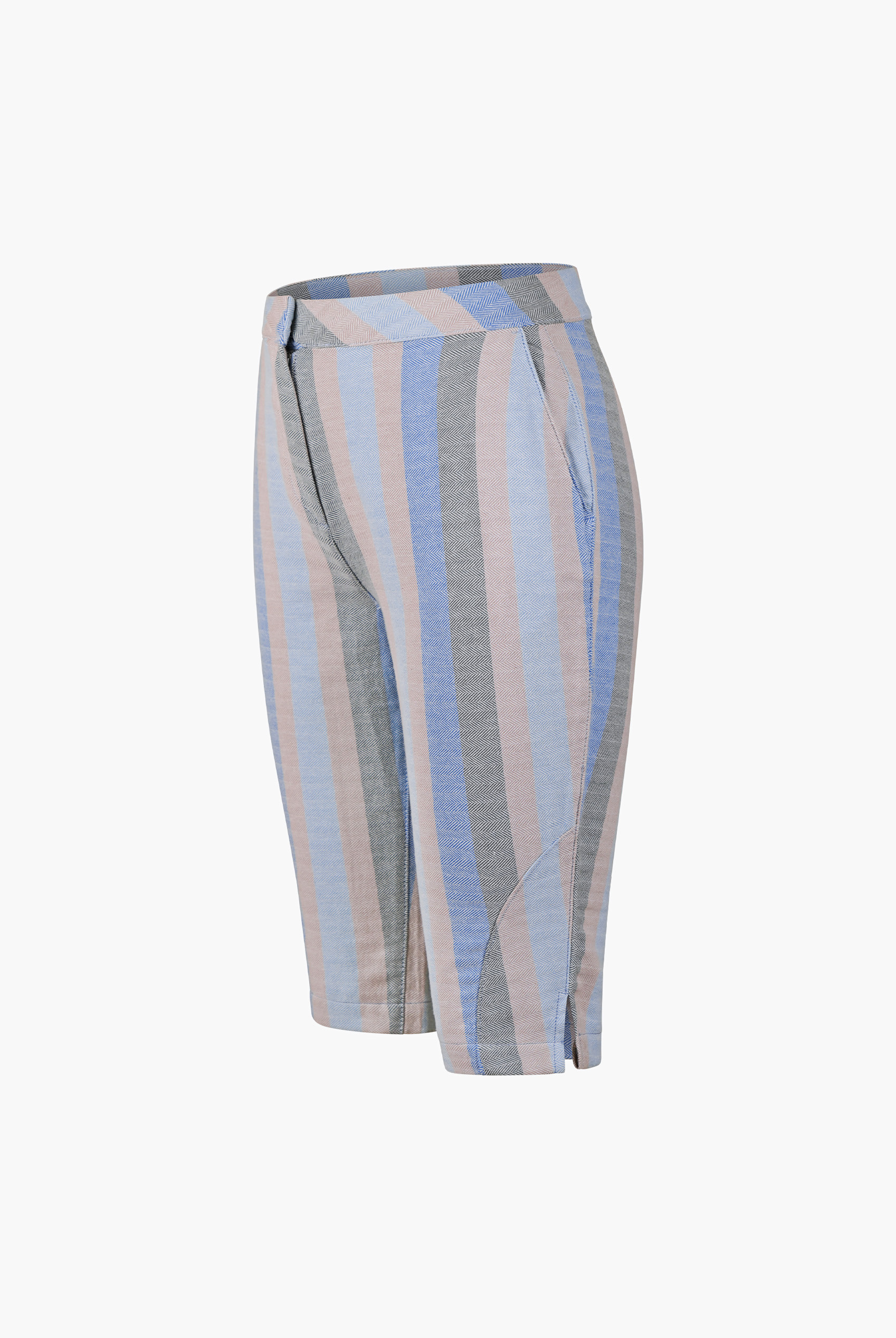 Striped Herringbone Texured Mid-Length Shorts