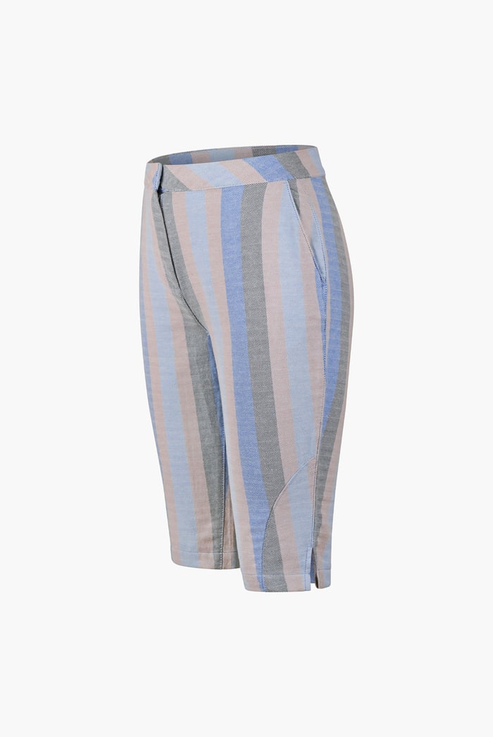 Striped Herringbone Texured Mid-Length Shorts
