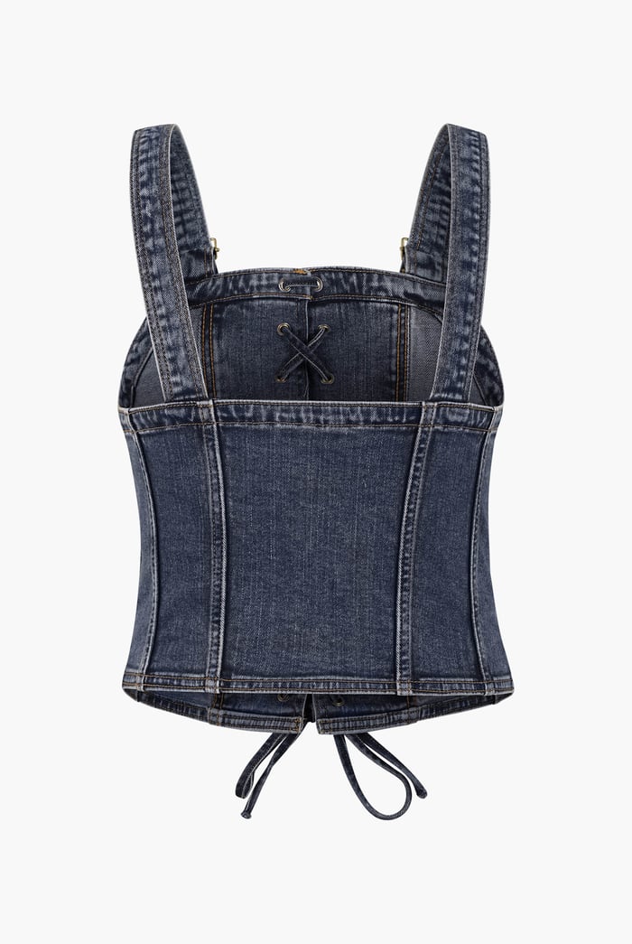 Lace-Up Front Fitted Denim Crop Vest