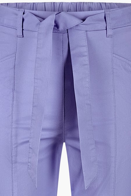 Women's Blue Cotton Stretch Woven Trouser With Waist Belt