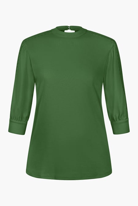 Women's Yellow Lace Detailed Three-Quarter Sleeve Tops