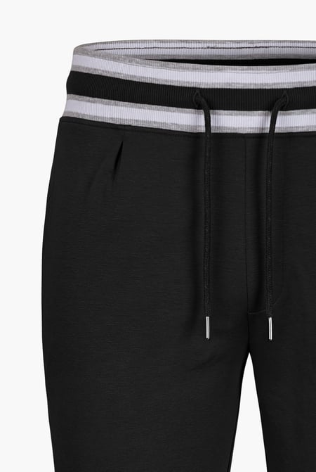 Men's Black Striped Rib Waistband Joggers