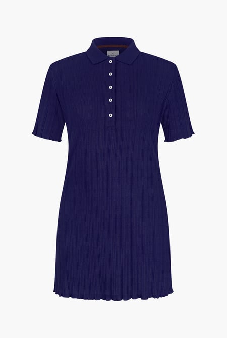 Deep Blue Ribbed Textured Slim Fit Polo Shirt
