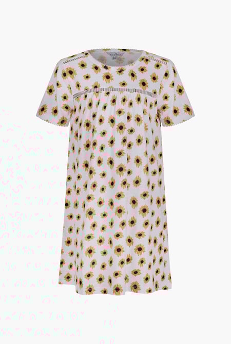 Girls White Lace Details Sunflower Print Dress  (5yrs - 11yrs)