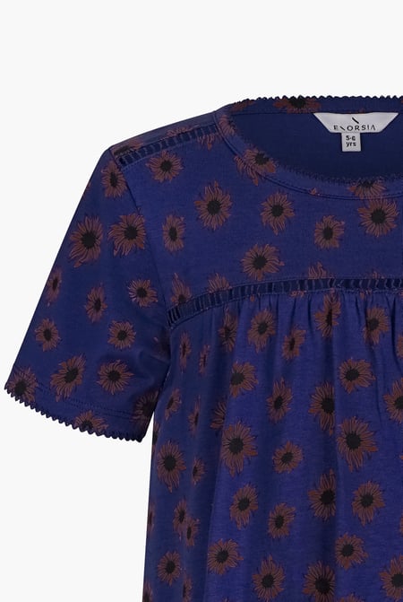 Girls Blue Lace Details Sunflower Print Dress  (5yrs - 11yrs)