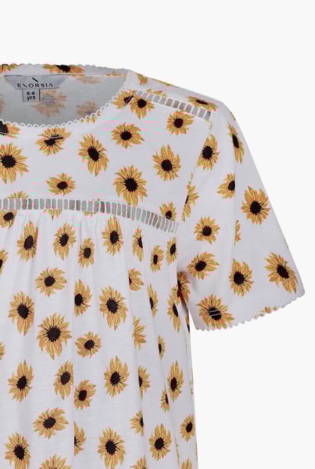 Girls White Lace Details Sunflower Print Dress  (5yrs - 11yrs)