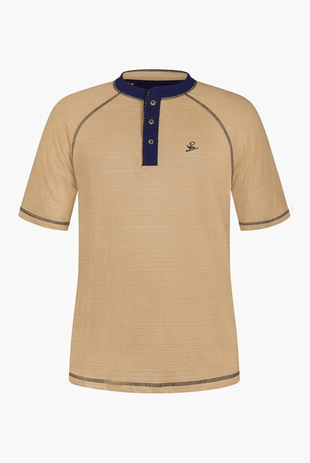Beige Raglan Henley Short Sleeves T-Shirt