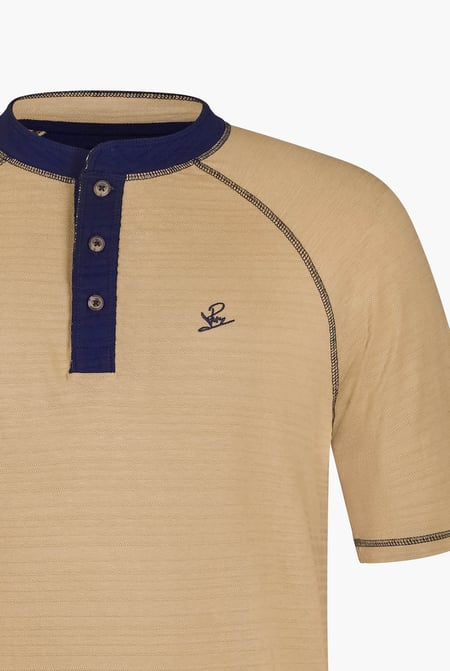 Beige Raglan Henley Short Sleeves T-Shirt