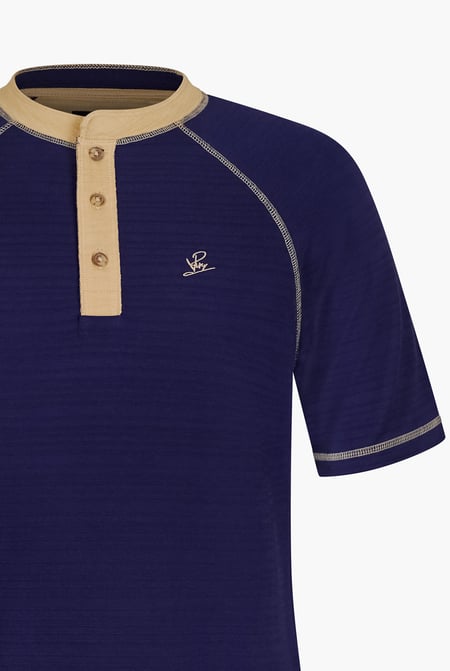 Navy Raglan Henley Short Sleeves T-Shirt