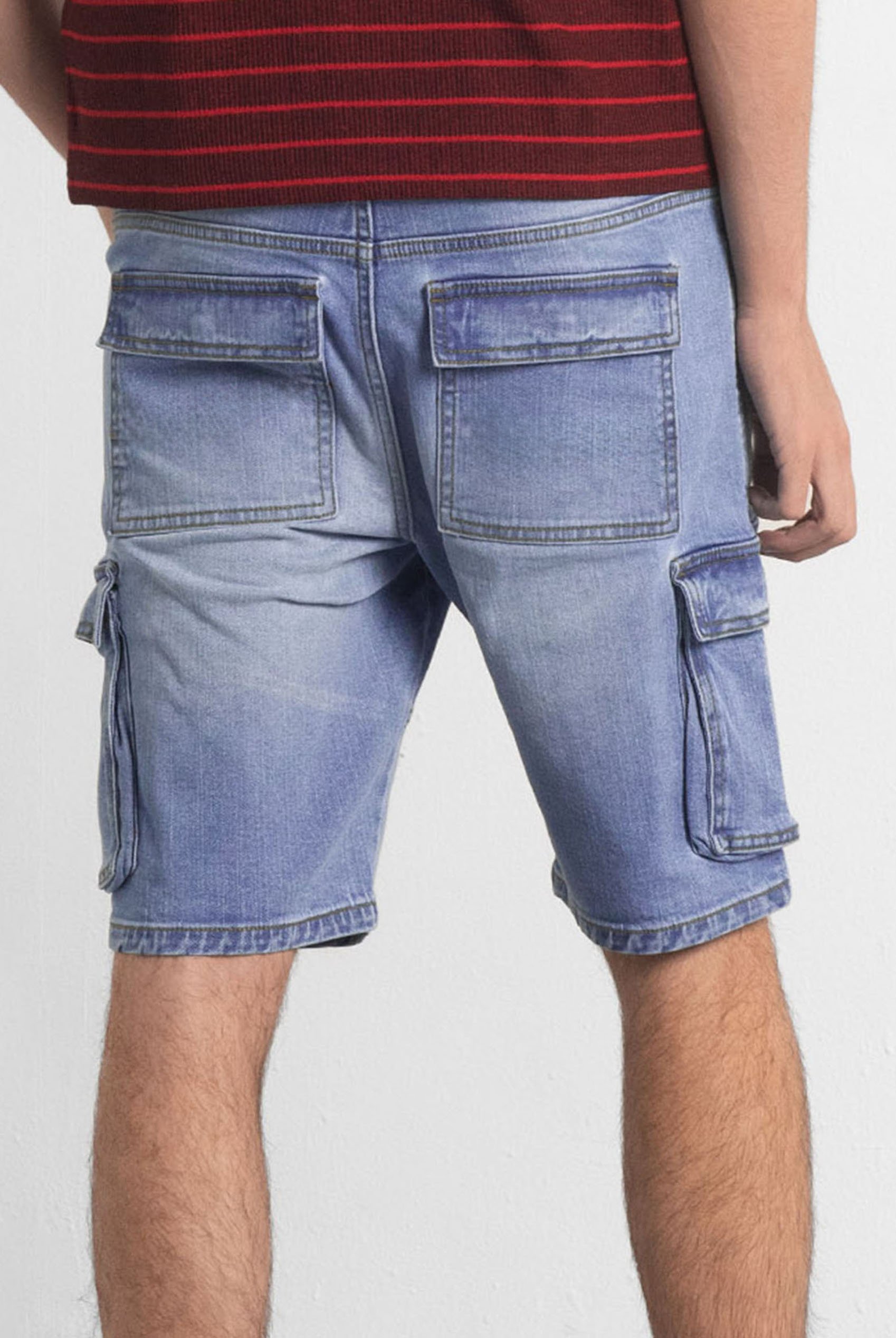 Mens Blue Denim Cargo Shorts