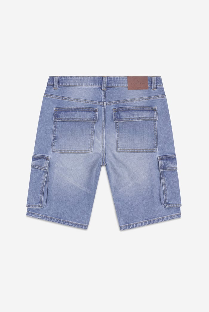 Mens Blue Denim Cargo Shorts