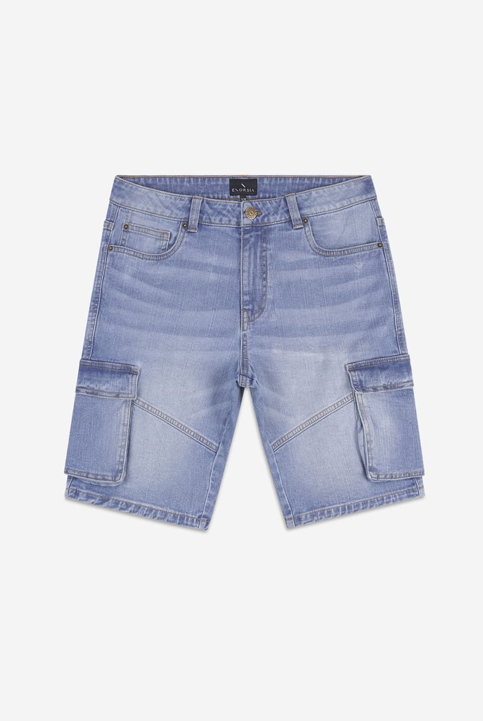 Mens Blue Denim Cargo Shorts