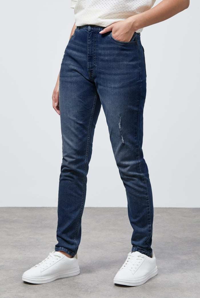 High Waist Regular Length Distressed Jeans