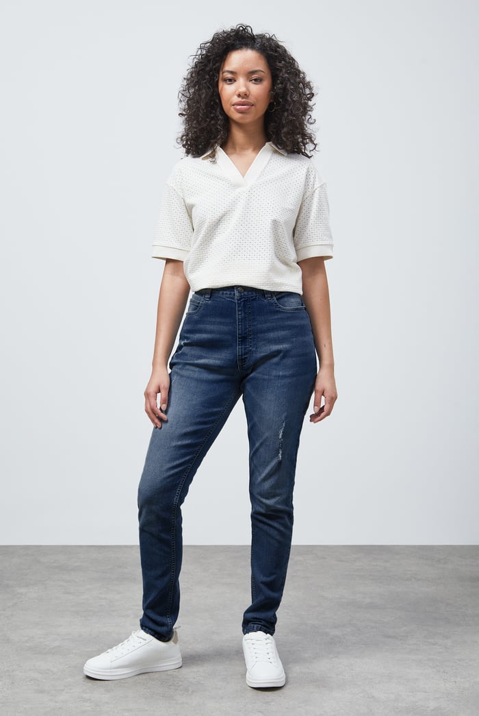 High Waist Regular Length Distressed Jeans