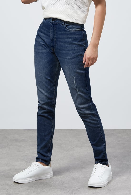 High Waist Regular Length Distressed Jeans