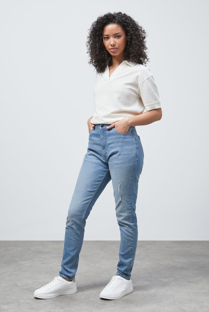 High Waist Regular Length Distressed Jeans