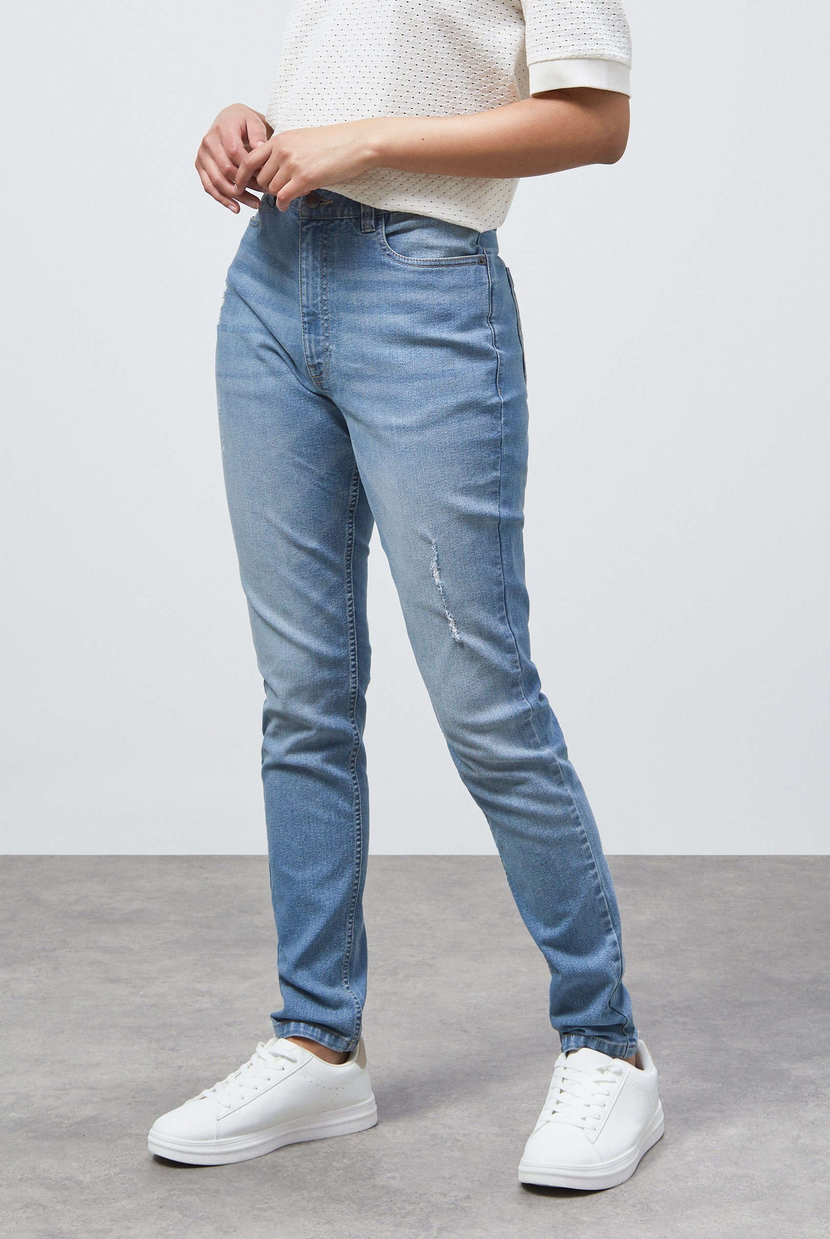 High Waist Regular Length Distressed Jeans