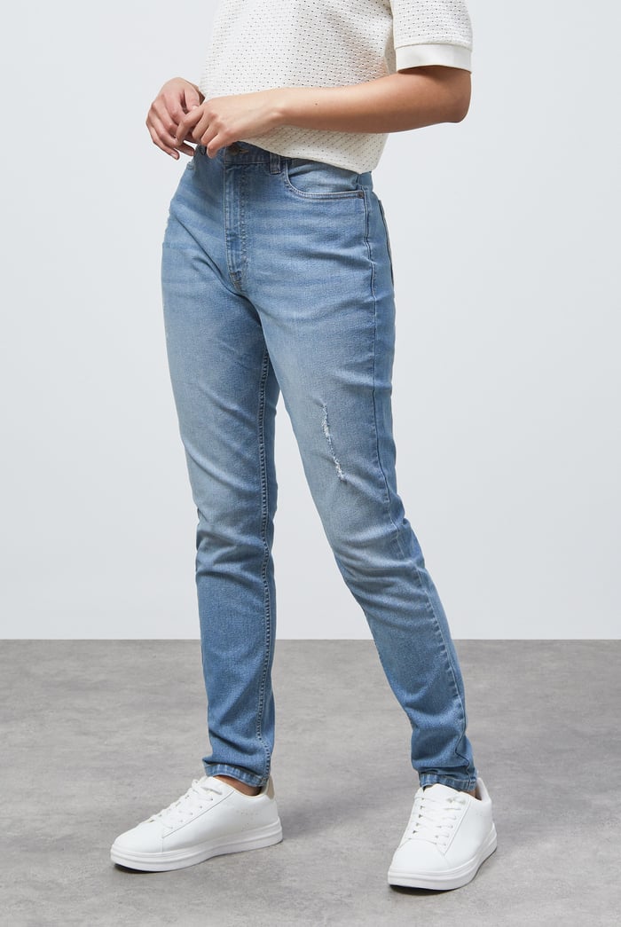 High Waist Regular Length Distressed Jeans