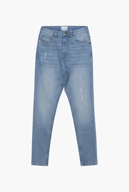 Light Blue High Waist Regular Length Distressed Jeans