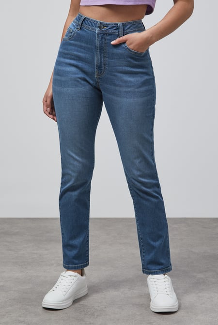 Light Blue Mid Waist Slim Fit Jeans
