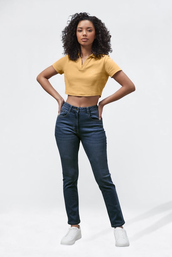 Mid Waist Slim Fit Jeans