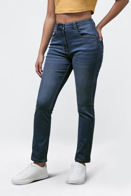 Light Blue Mid Waist Slim Fit Jeans