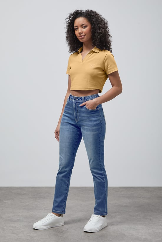 High Waist Girlfriend Fit Leg Jeans