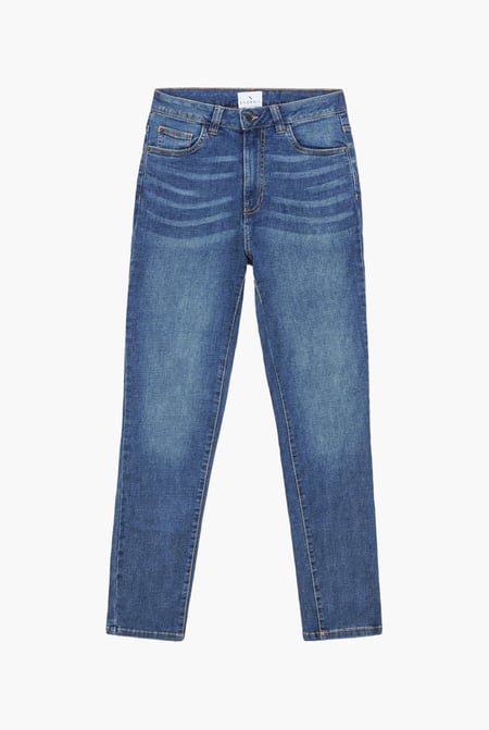 Deep Blue High Waist Girlfriend Fit Leg Jeans