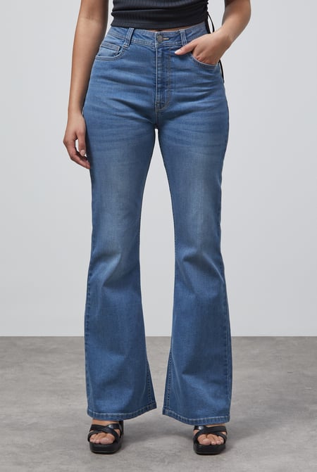 Mid Blue Mid Waist Flare Jeans