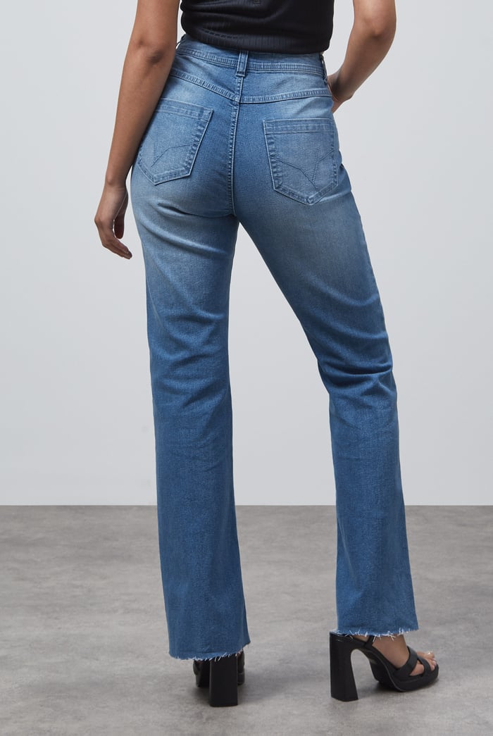 High Waist Raw Hem Flared Jeans