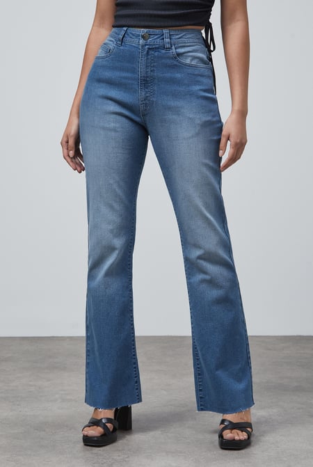 Light Blue High Waist Raw Hem Flared Jeans
