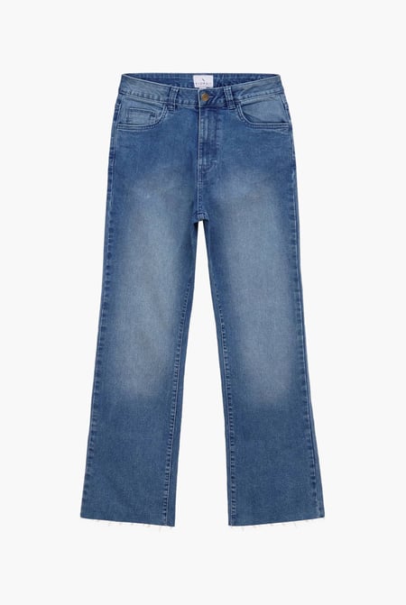 Light Blue High Waist Raw Hem Flared Jeans