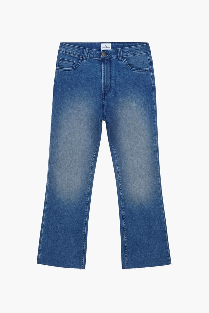 High Waist Raw Hem Flared Jeans
