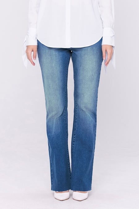 Light Blue High Waist Raw Hem Flared Jeans