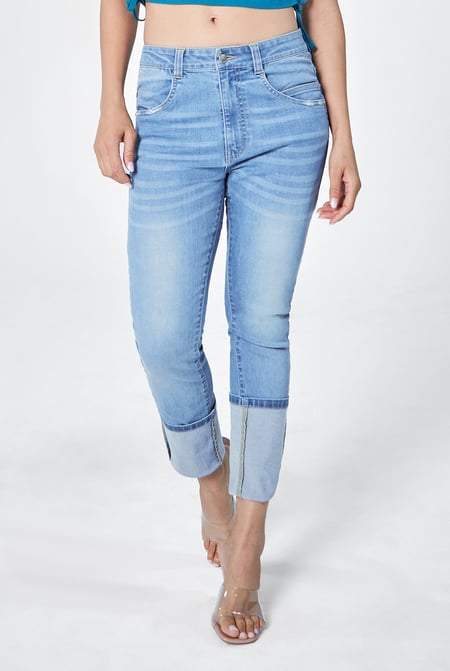 Deep Blue Mid Waist Skinny Jeans